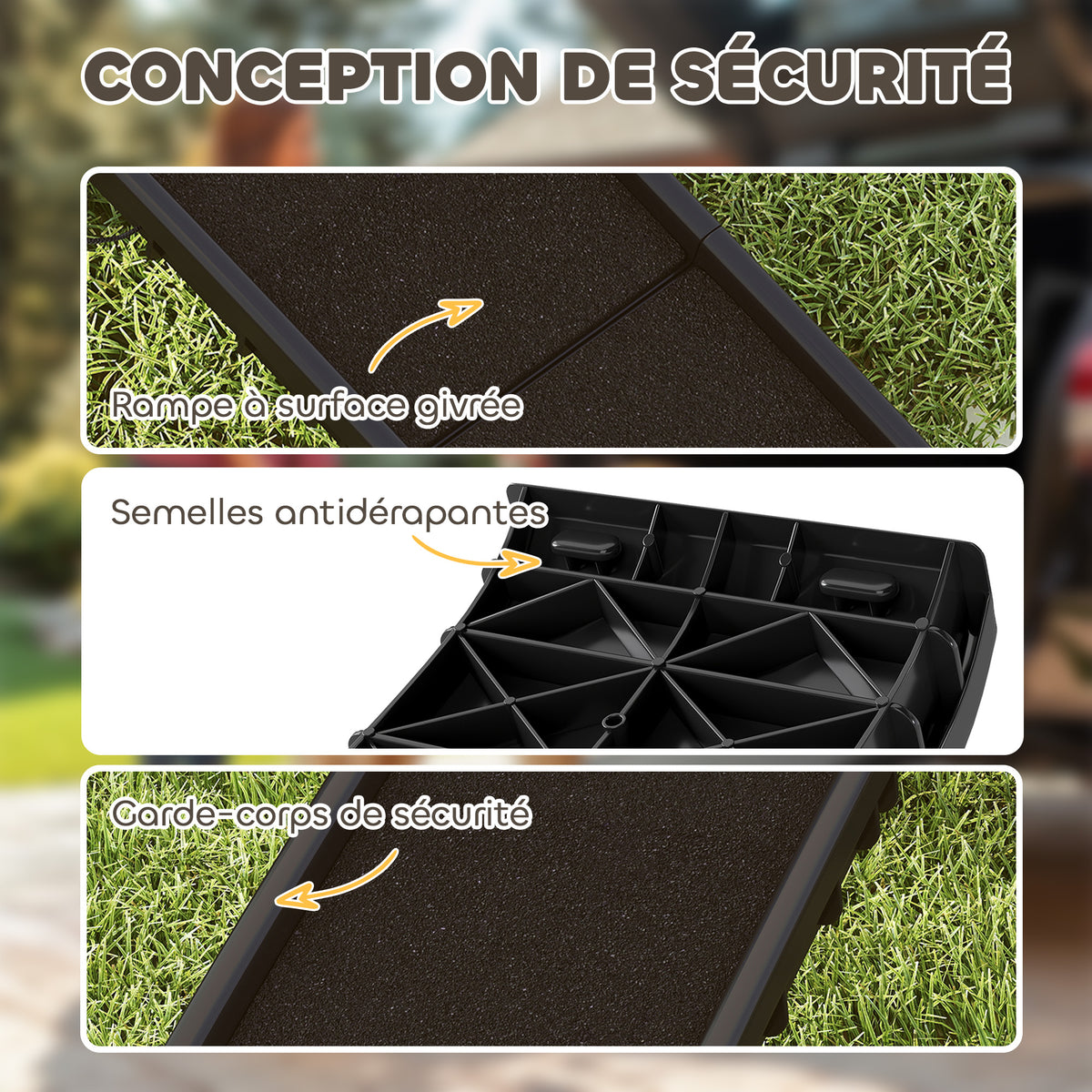 Rampe pliable pour chiens, escalier pour chien en PP avec pente douce et surface antidérapante, 155x38,5x15,5cm, noir-5