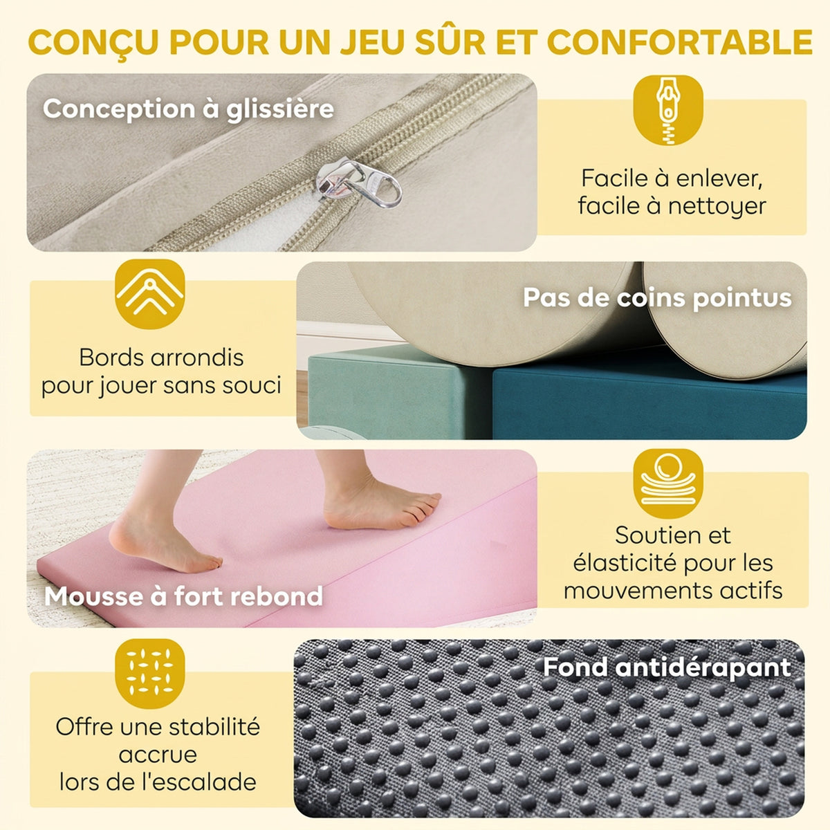 Parcours motricité bébé 5PCS, module en mousse souple avec housse en velours, multicolore-4