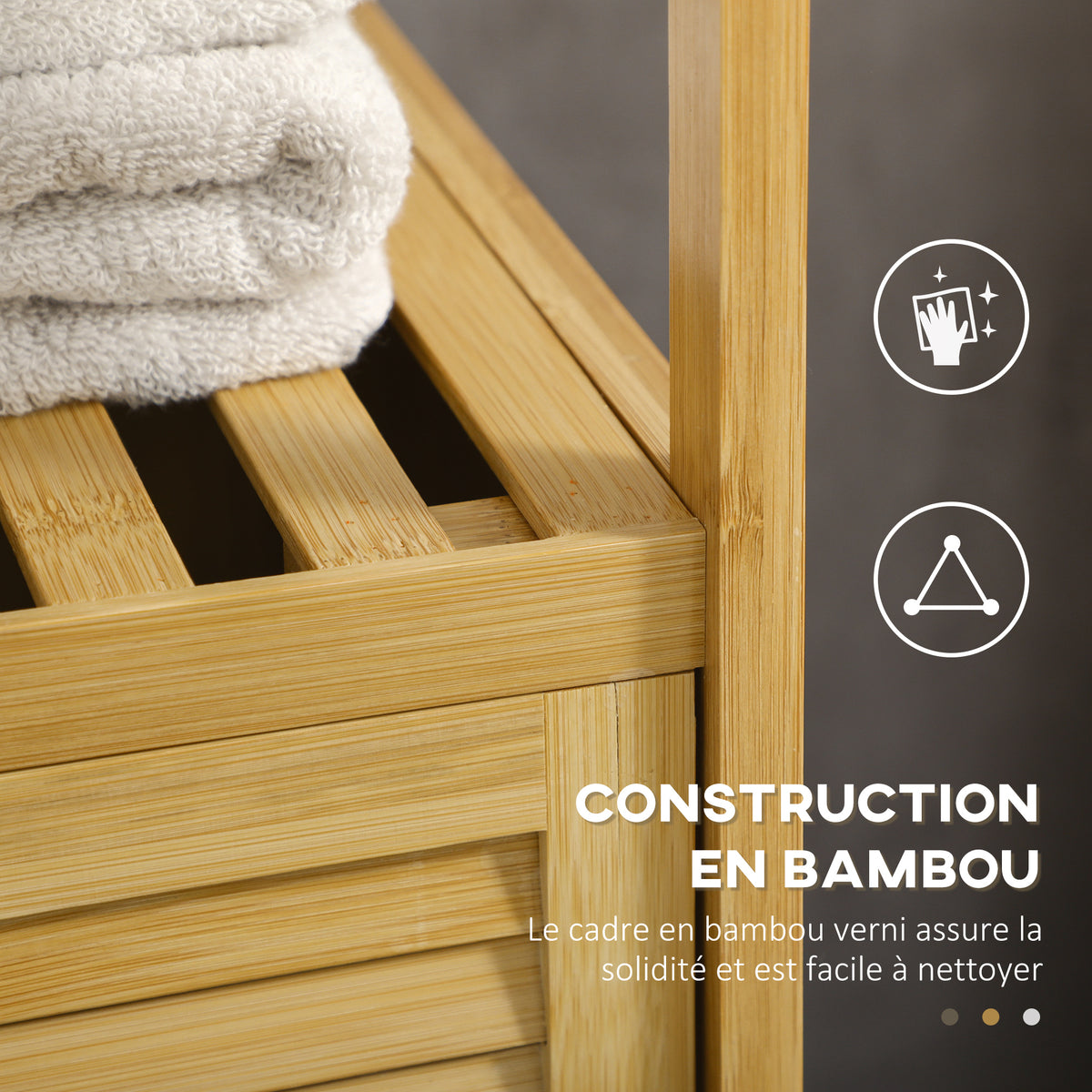 Meuble de rangement pour salle de bain en bambou 2 étagères et 1 placard avec porte 33 x 36,5 x 67 cm naturel-4