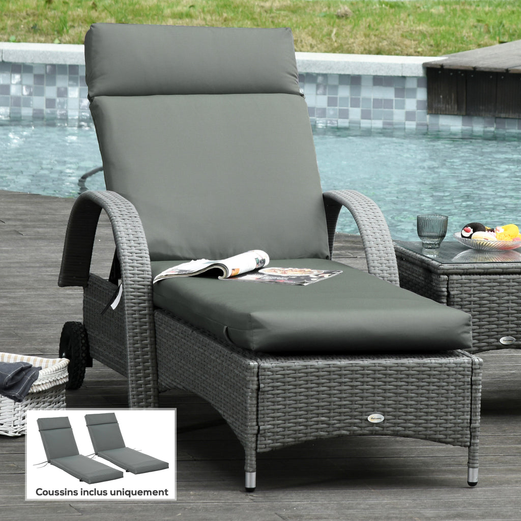 Lot de 2 Matelas pour Chaise Longue transat Bain de Soleil avec Sangles d'attache pour Jardin MATELAS-1