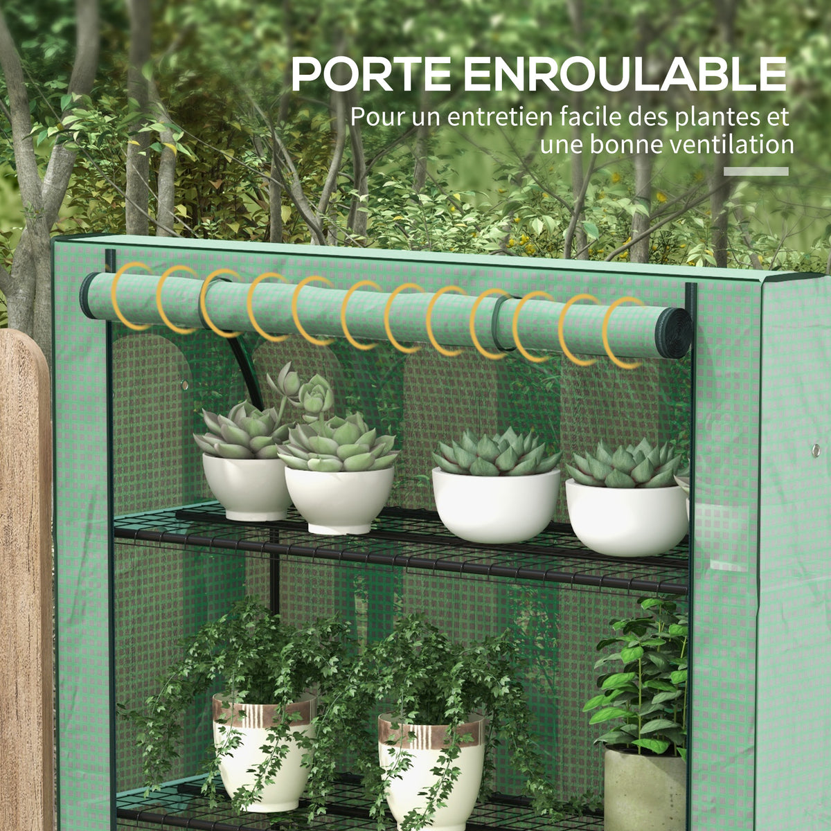 Mini serre de jardin à 4 étages avec bâche PE renforcée, porte enroulable et étagères 120 x 50 x 170 cm, vert-5