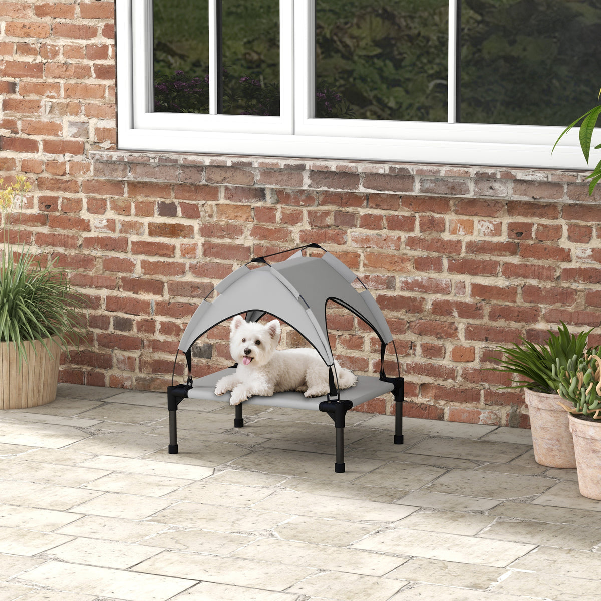Lit pour chien chat sur pieds lit chien surélevé velum anti-UV oxford sac de transport inclus 61 x 46 x 63 cm gris-1