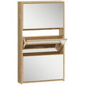 Meuble à chaussures 9 paires, armoire à chaussures étroite, 3 tiroirs rabattables portes miroirs, 65x17x114,5cm naturel-0