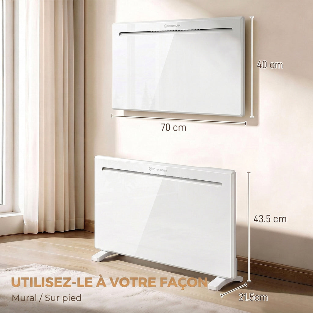 Radiateur Électrique 1500 W Connecté WiFi Sur Pied ou Mural, Commandes Vocales, 4 Modes, Écran LED, 70x21,5x43,5cm Blanc-2
