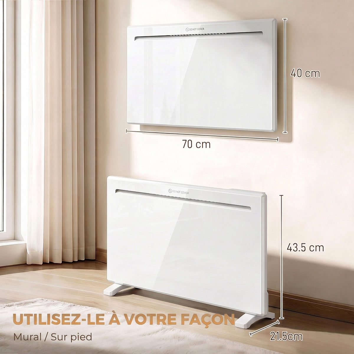 Radiateur Électrique 1500 W Connecté WiFi Sur Pied ou Mural, Commandes Vocales, 4 Modes, Écran LED, 70x21,5x43,5cm Blanc-2