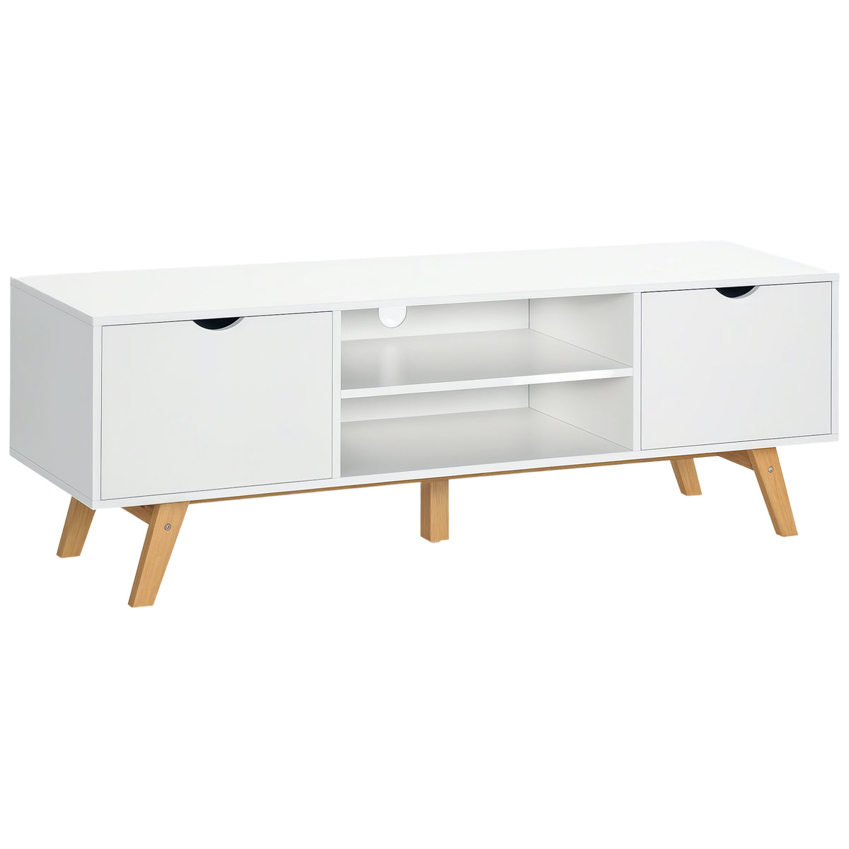 Meuble TV Banc TV sur Pied Moderne Scandinave 2 Portes 2 niches en Bois Blanc 150L x 39l x 50H cm-0
