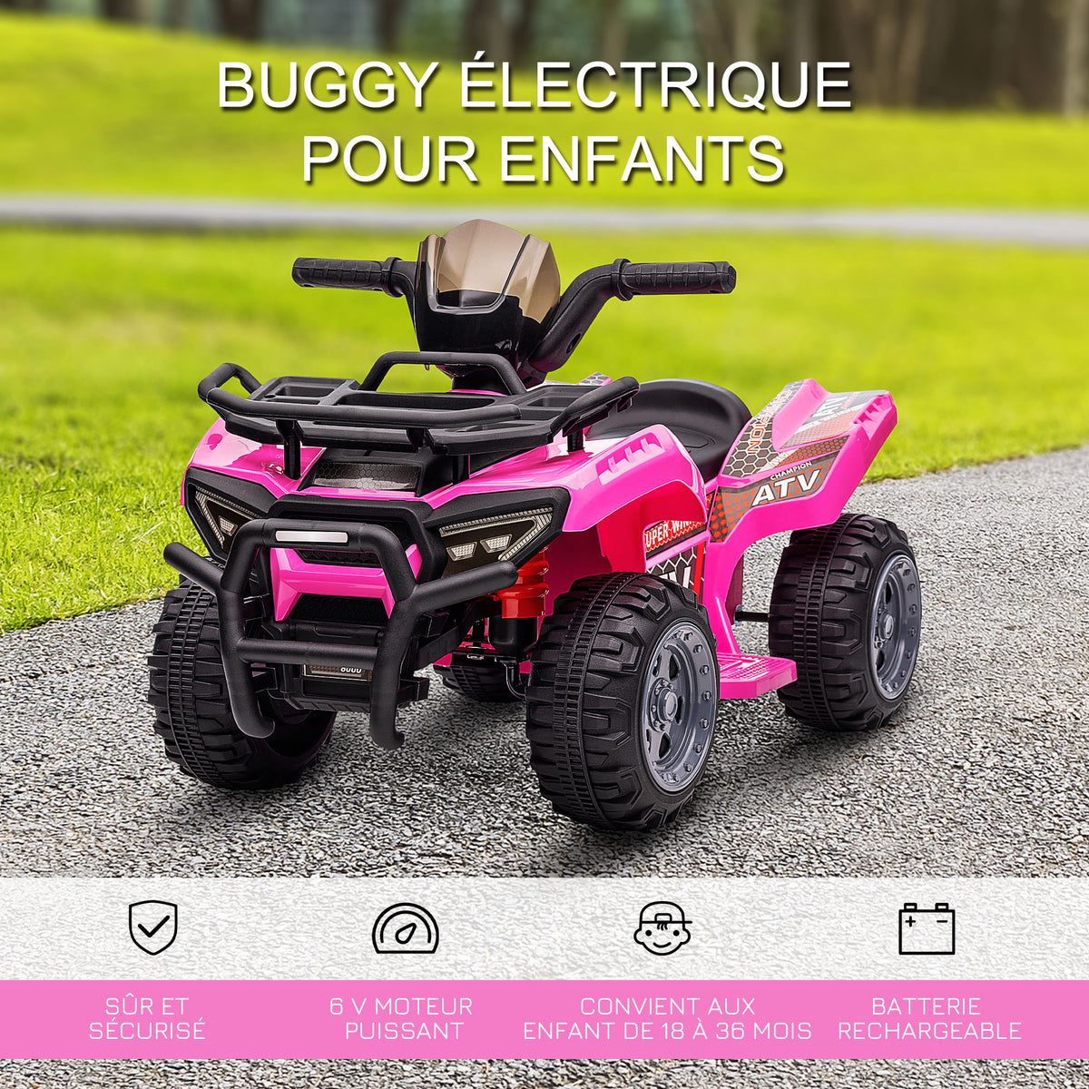 Quad buggy voiture électrique enfant quad électrique 18-36 mois 6 V 2 Km/h max. rose-3