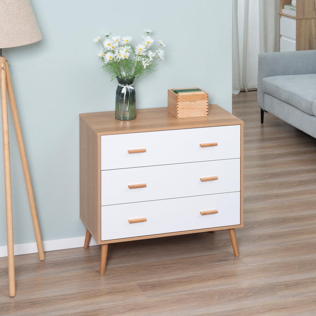 Commode Design scandinave 3 tiroirs coulissants Pieds effilés inclinés Panneaux Particules Aspect Bois Clair-8