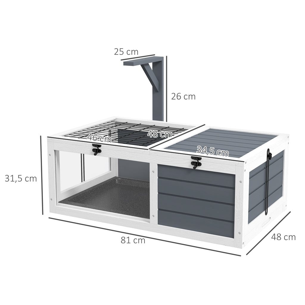 Maison enclos cage pour petit animal tortue avec 2 espaces support de lampe 81 x 48 x 31,5 cm gris-2