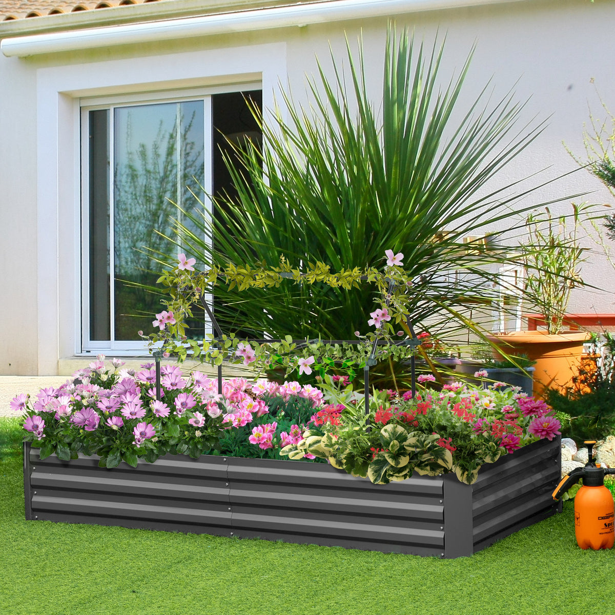 Carré potager jardinière rectangulaire en métal avec tuteurs pour tomates et plantes grimpantes 180 x 90 x 29,5 cm-9