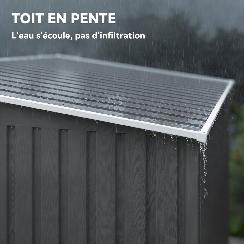 Abri de Jardin 2,81 m² avec Fondation, Abri à Outils Extérieur Adossé en Acier Galvanisé, 154x206,5x181cm, Gris Clair-6