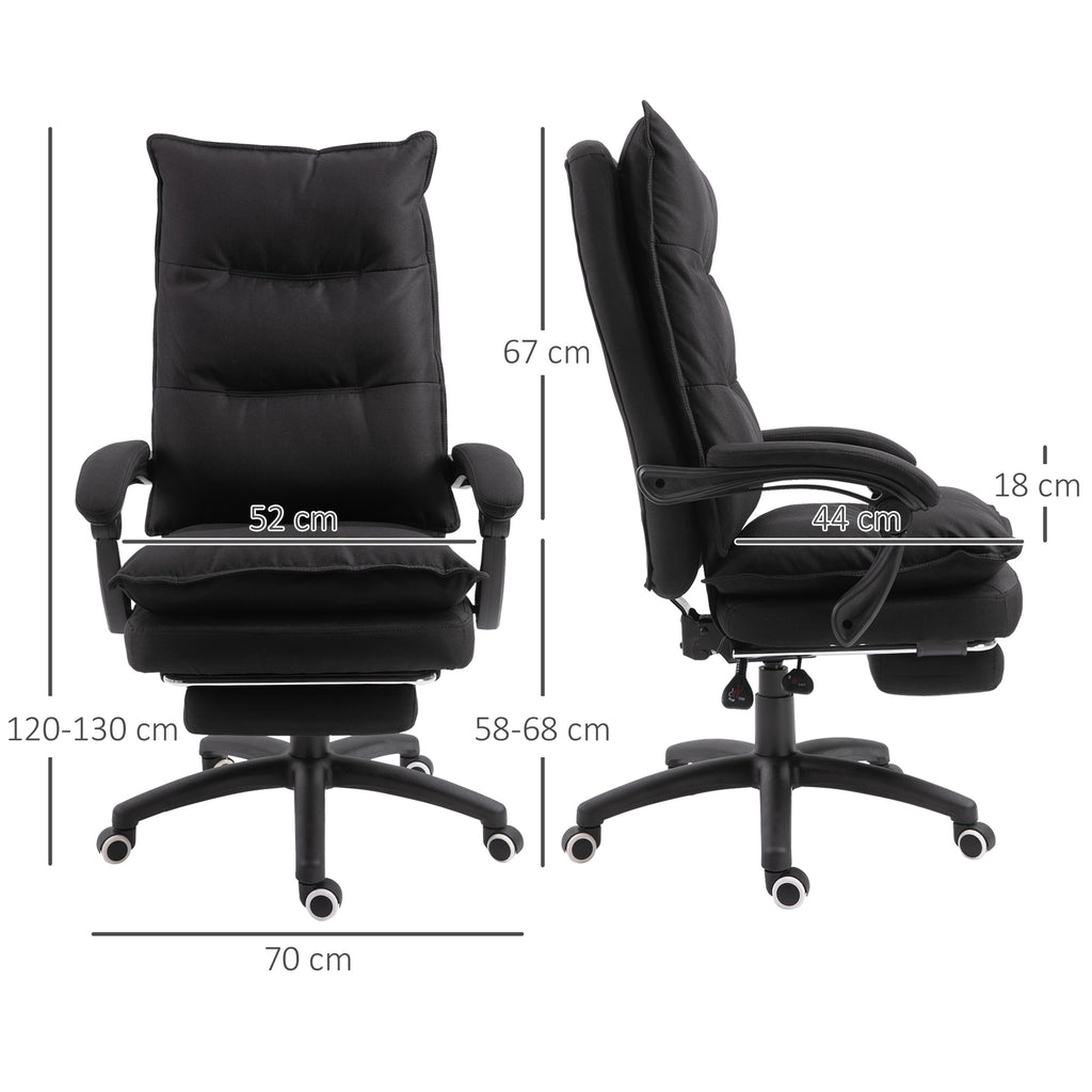 Fauteuil de bureau massant, chaise de bureau, chaise ergonomique avec hauteur réglable, dossier inclinable, repose-pied intégré et télécommande filaire, pivotant à 360°, toile de lin noir-2
