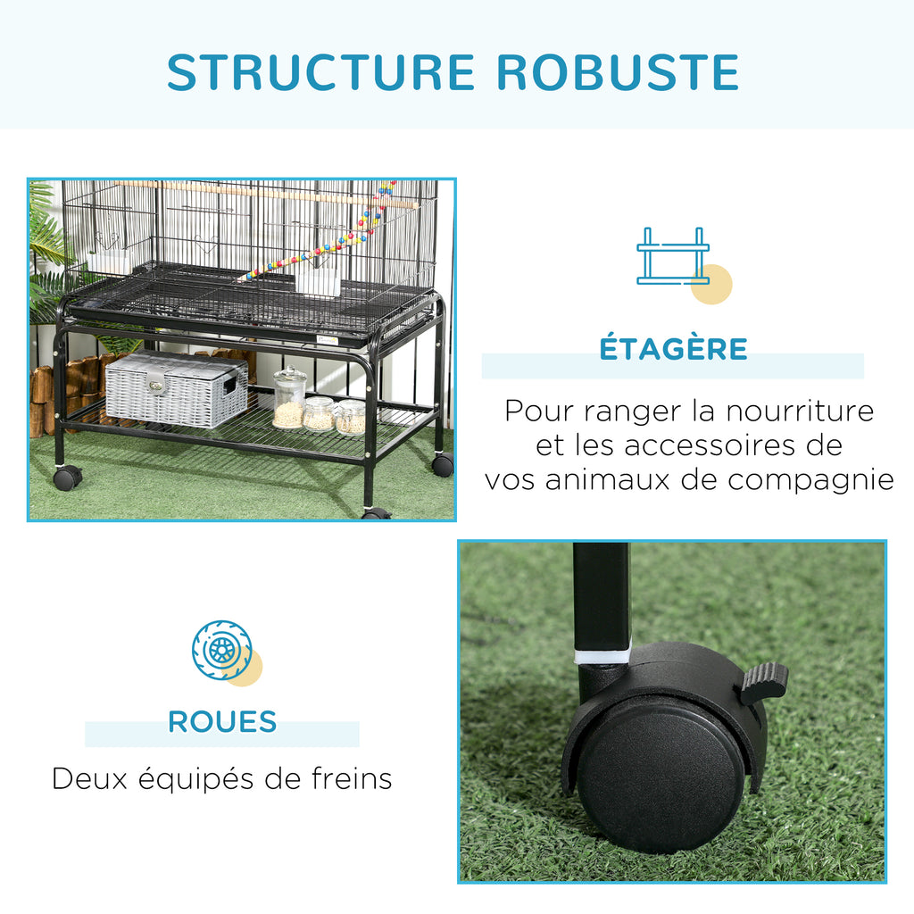 Cage à oiseaux sur pieds roulettes avec 4 mangeoires et 3 perchoirs 79 x 49 x 133 cm noir-6