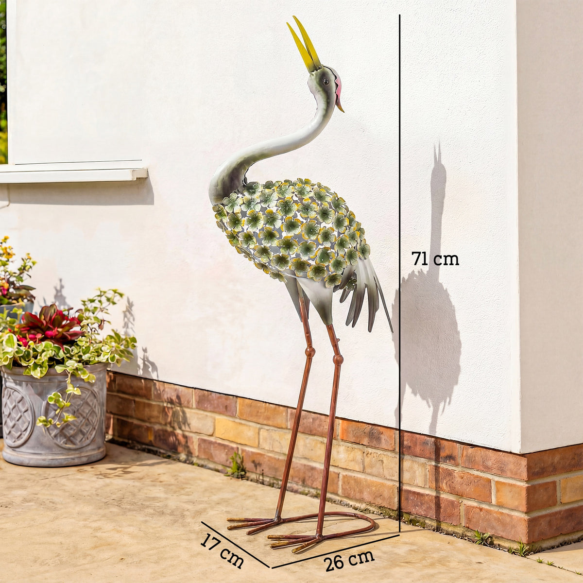 Statues de Jardin, Sculpture de Héron en Métal, Statues d'oiseaux 71 cm, pour Cour, Étang, Terrasse, Vert-2
