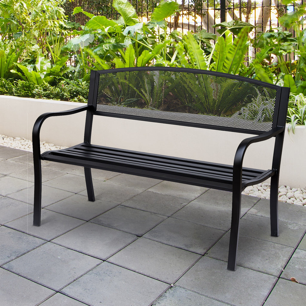Banc 3 Places de Jardin terrasse Style Contemporain 127L x 60l x 87H cm métal époxy anticorrosion Noir-1