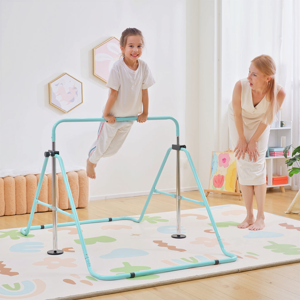 Barre fixe de gymnastique pour enfants pliante hauteur réglable de 88 à 128 cm vert-1