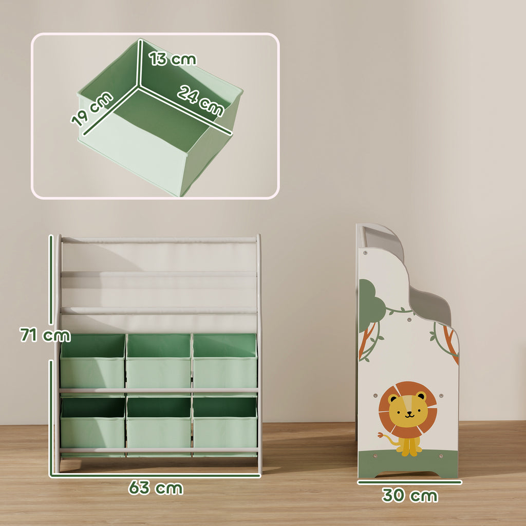 Meuble rangement enfant, rangement jouet enfant, 6 tiroirs en tissu et étagère à deux niveaux, 63x30x71cm, vert-2