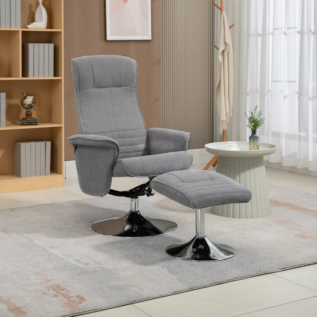 Fauteuil relax inclinable 135° pivotant 360° avec repose-pieds revêtement tissu gris-9