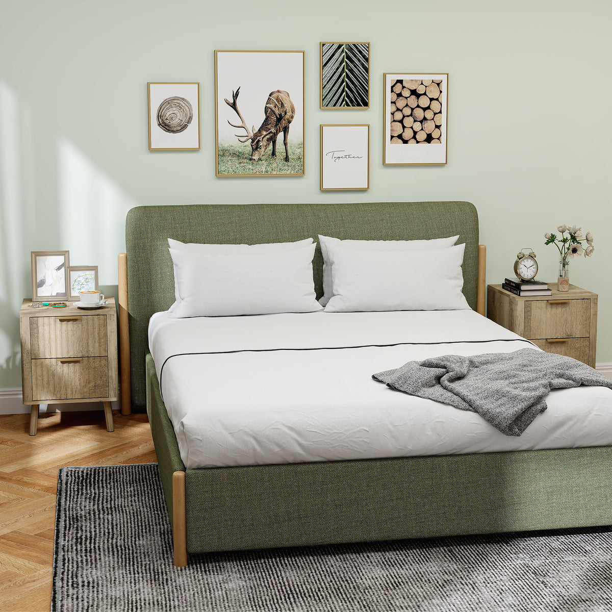 Lot de 2 tables de chevet avec 2 tiroirs cannelés pour chambre à coucher, salon, 40 x 40 x 53 cm, chêne-1