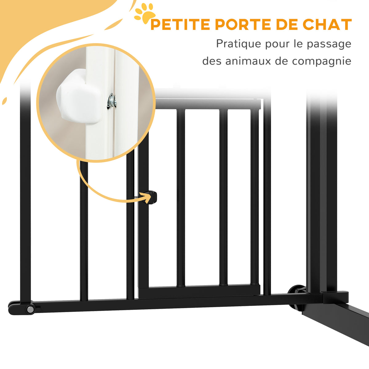Barrière de sécurité animaux chien porte fermeture automatique sans perçage de 74 à 80 cm acier noir-7