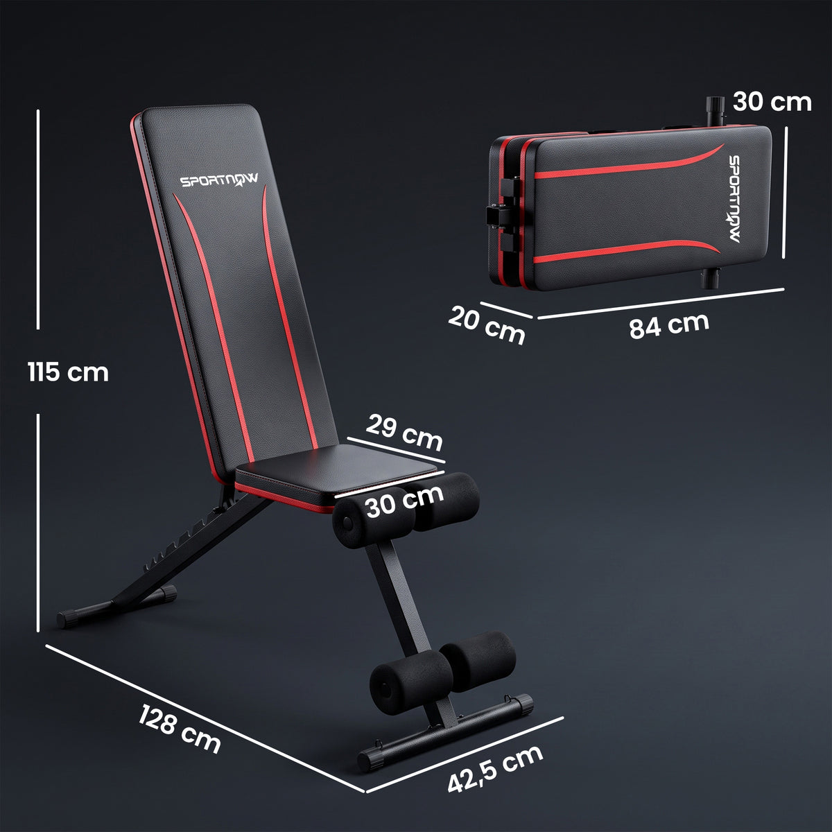 Banc de Musculation Réglable Pliable Bandes de Résistance Développé Couché Inclinable Déclinable 128x42,5x115cm noir-2