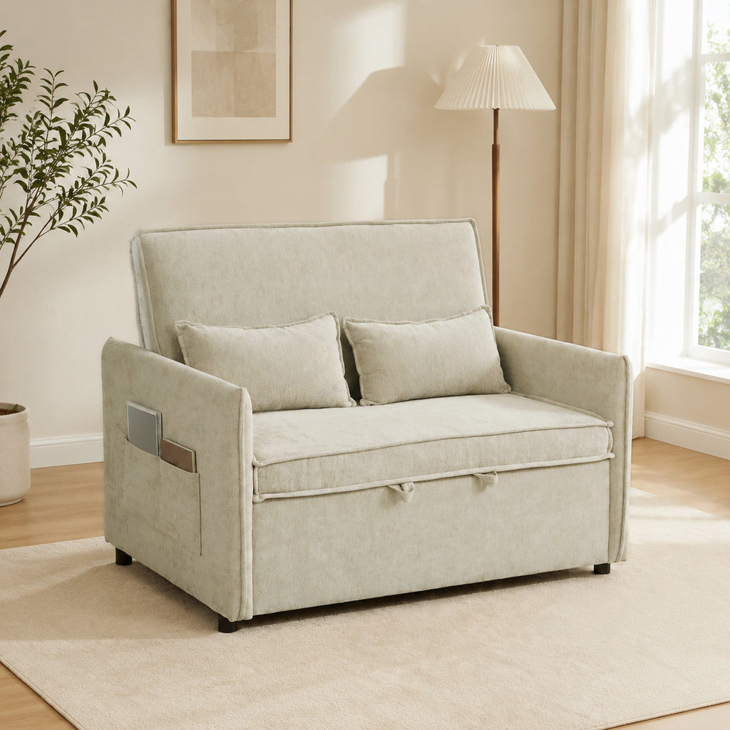Canapé Convertible 2 Places, Canapé-Lit 3 en 1 Velours 137 cm, Dossier Réglable, Assise Large, 2 Oreillers, Vert-1