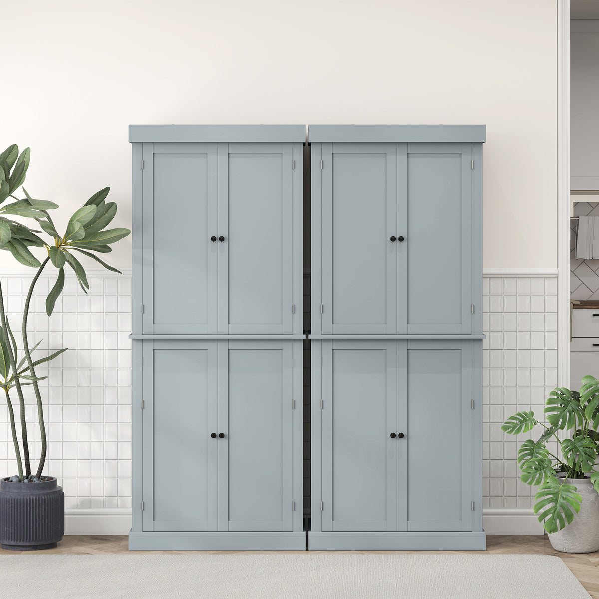 Armoire de cuisine buffet cuisine style moderne avec placards, étagères réglables, 76 x 40,5 x 184 cm, gris-8