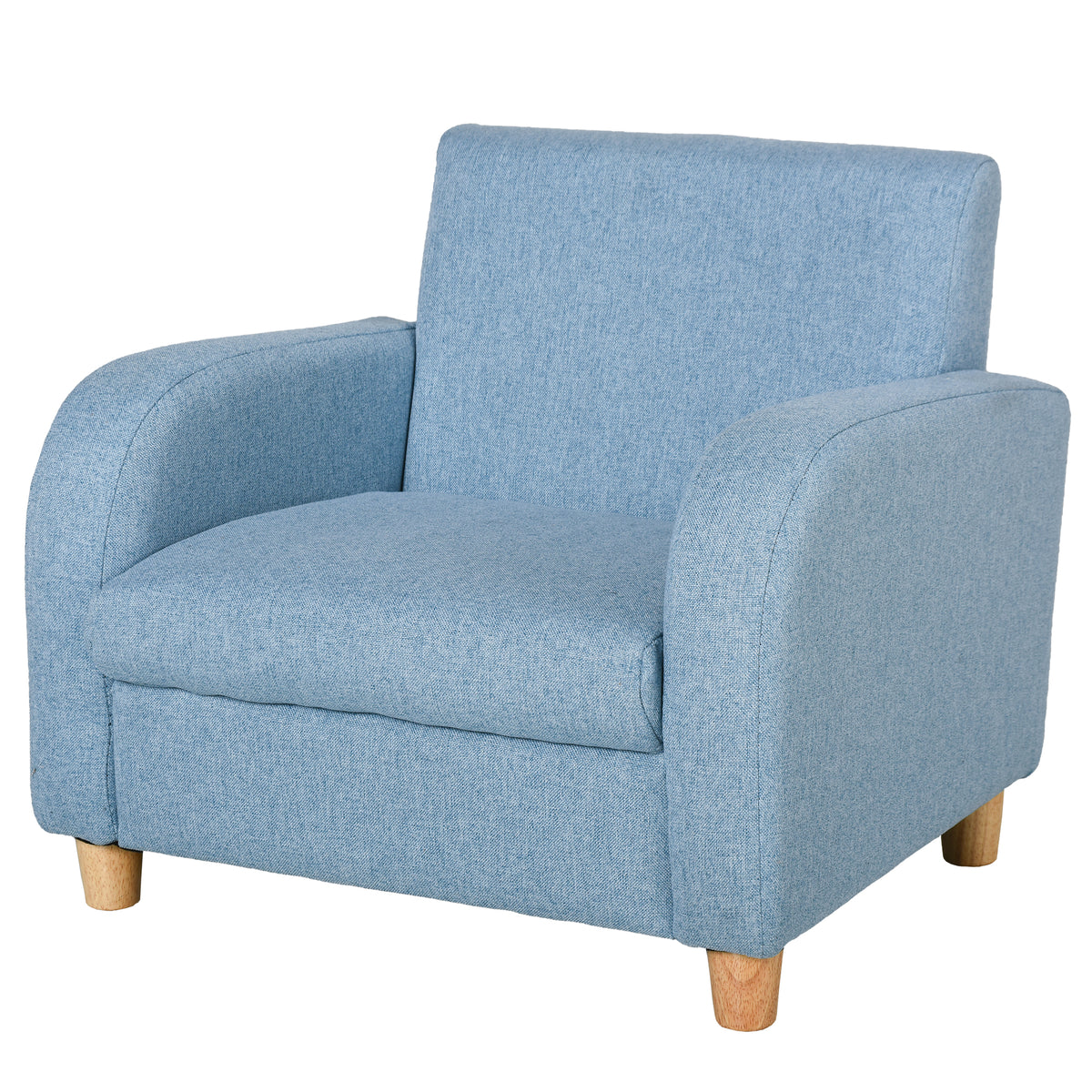 Fauteuil Enfant Design scandinave accoudoirs Assise Dossier garnissage Mousse piètement Bois Caoutchouc Lin Bleu-0