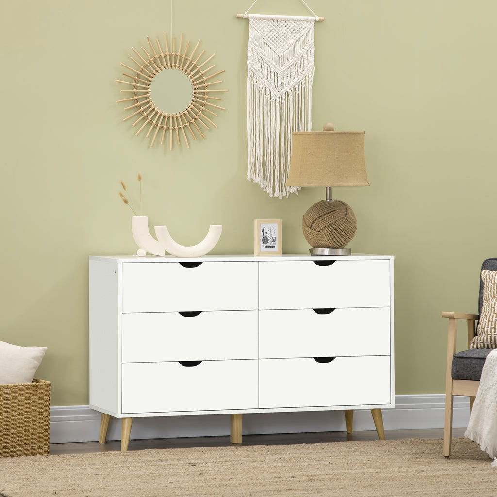 Commode 6 tiroirs meuble de rangement 5 pieds biseautés en bois  120 x 40 x 76 cm blanc-7