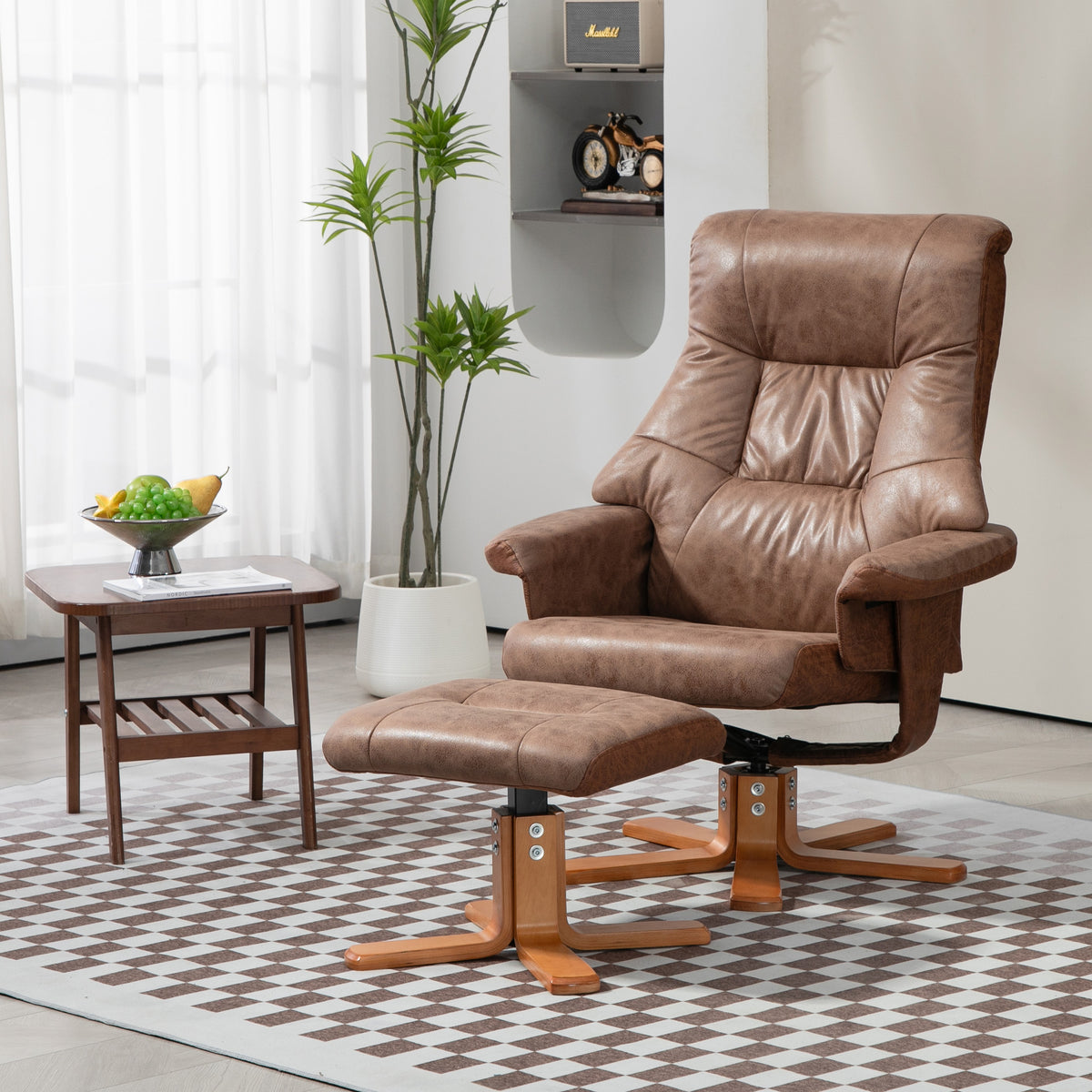 Fauteuil relax inclinable 135° pivotant 360° avec repose-pieds revêtement microfibre marron-1