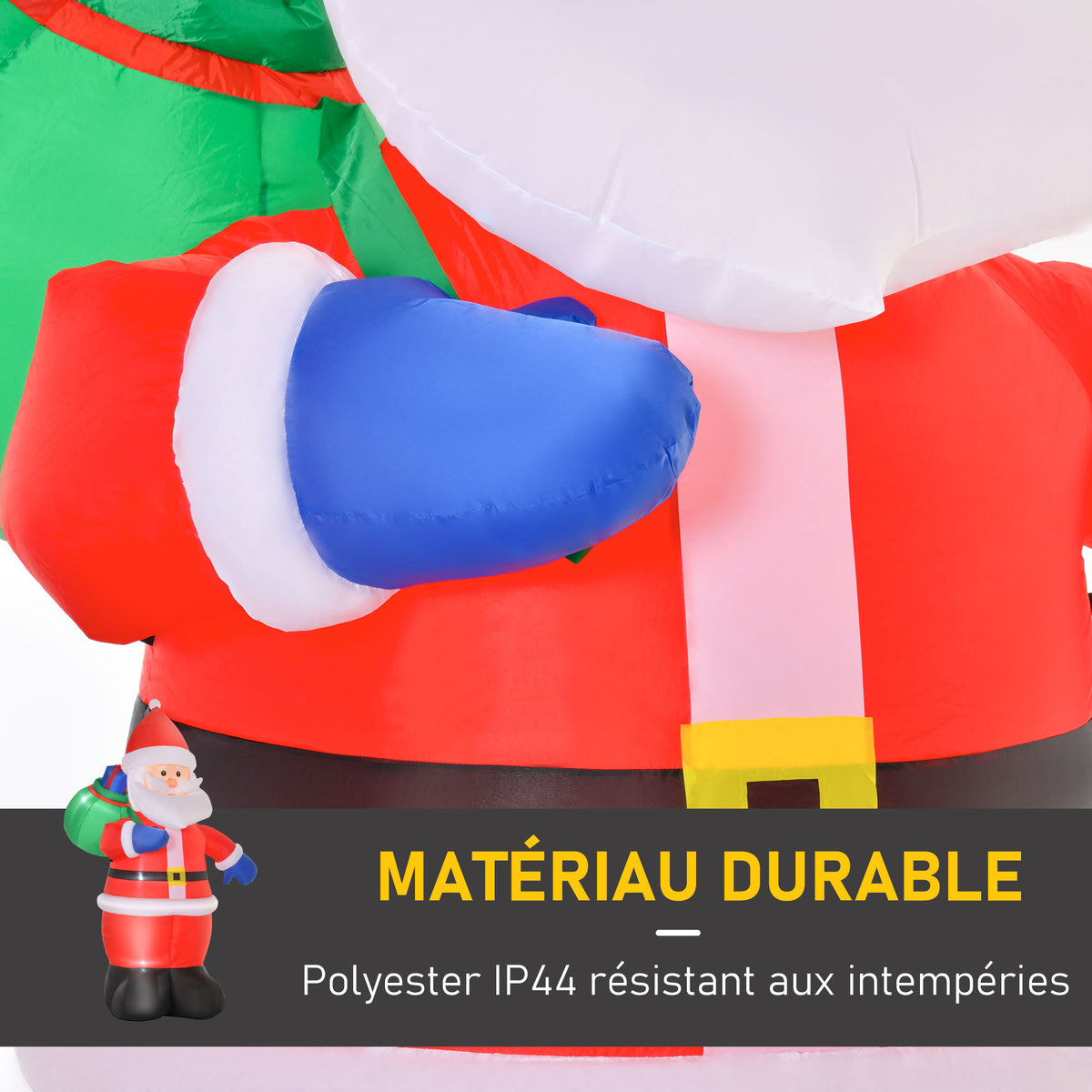 Père Noël Gonflable LED 2,4H m avec hotte Polyester imperméable Rouge-4