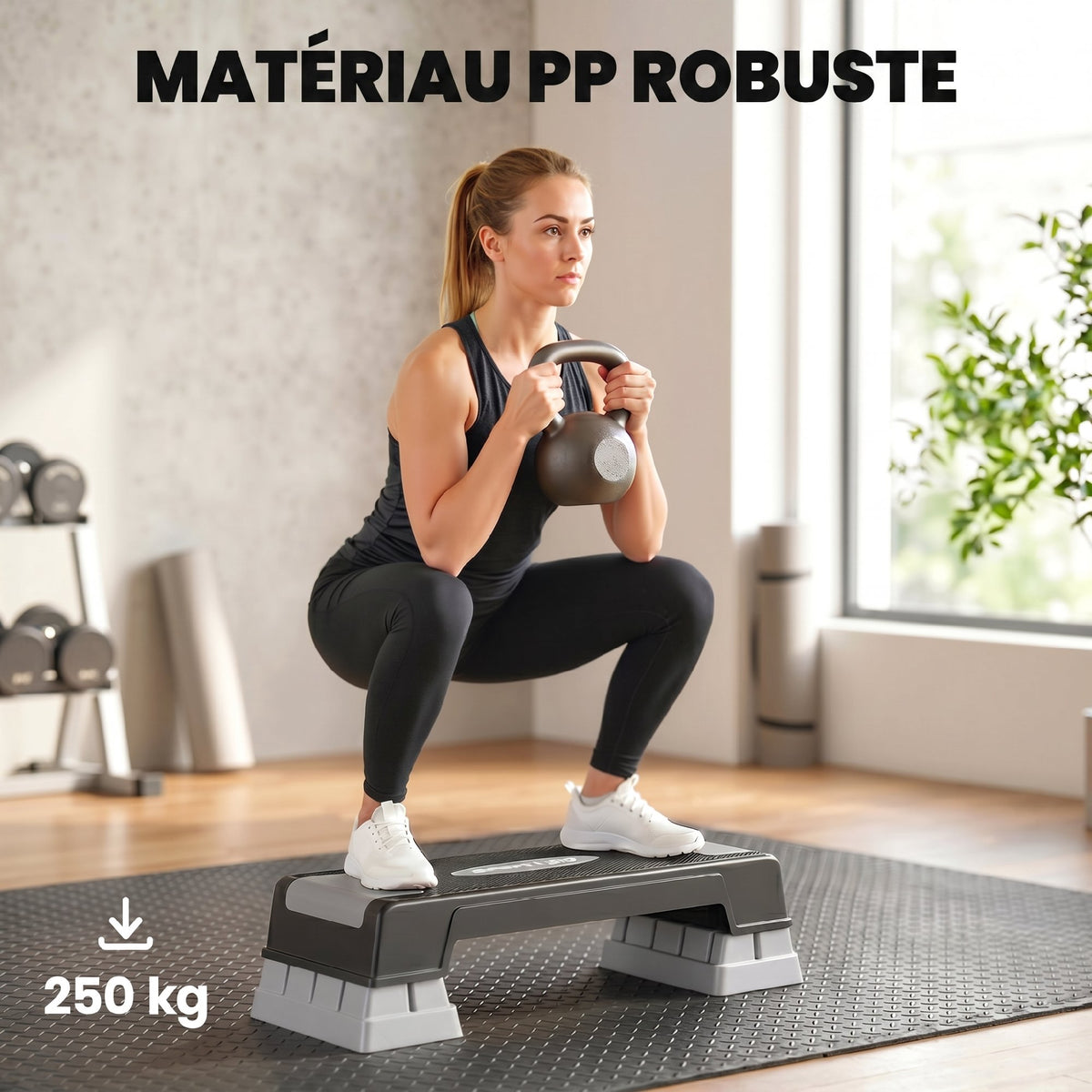 Stepper Fitness Aérobic 3 Niveaux, Hauteur Réglable 12/17,5/22,5 cm, Surface Antidérapante, Charge 250 kg, Gris-5