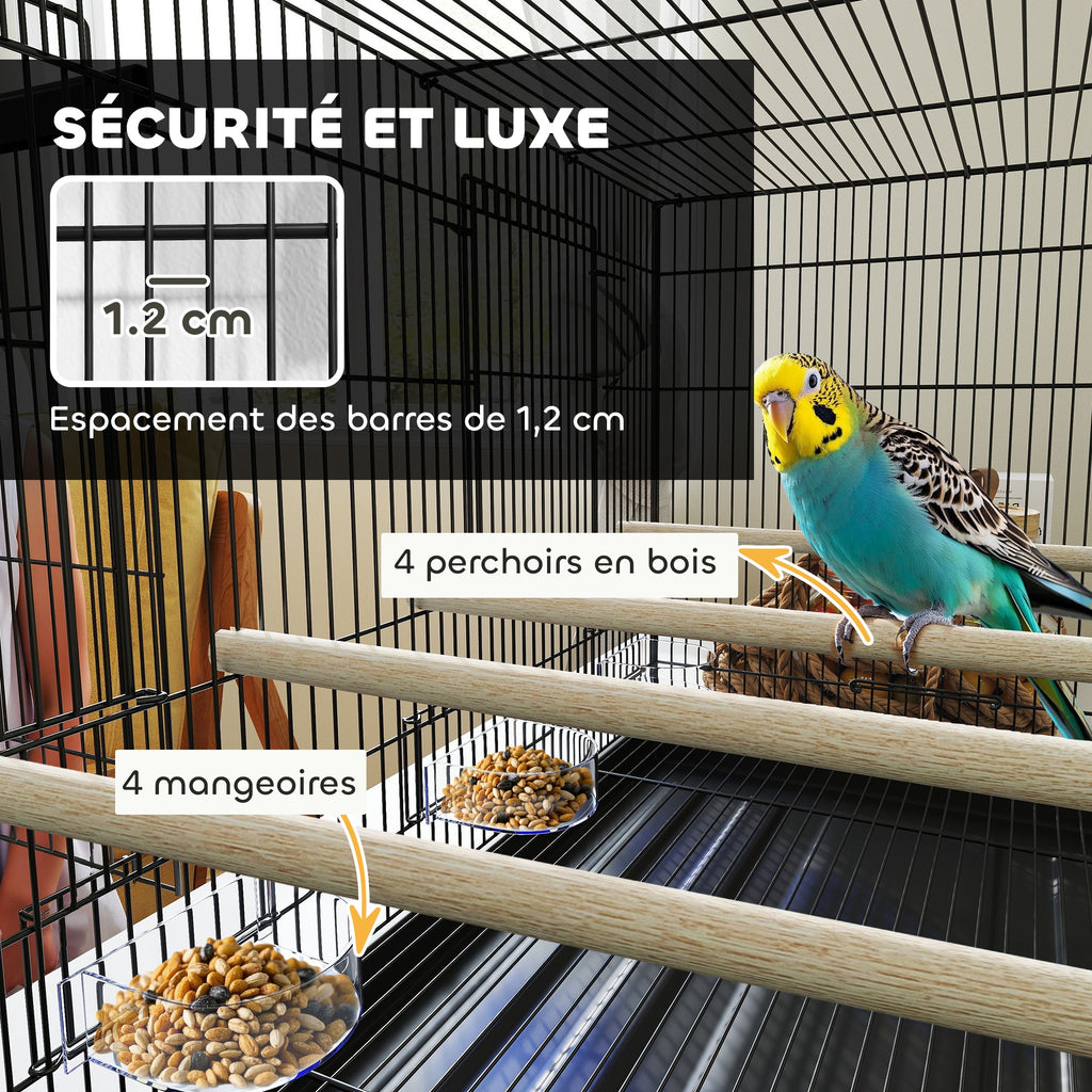 Cage à oiseaux volière intérieur acier avec séparateur 4 perchoirs plateau coulissant 4 mangeoires 76 x 46 x 46 cm noir-4