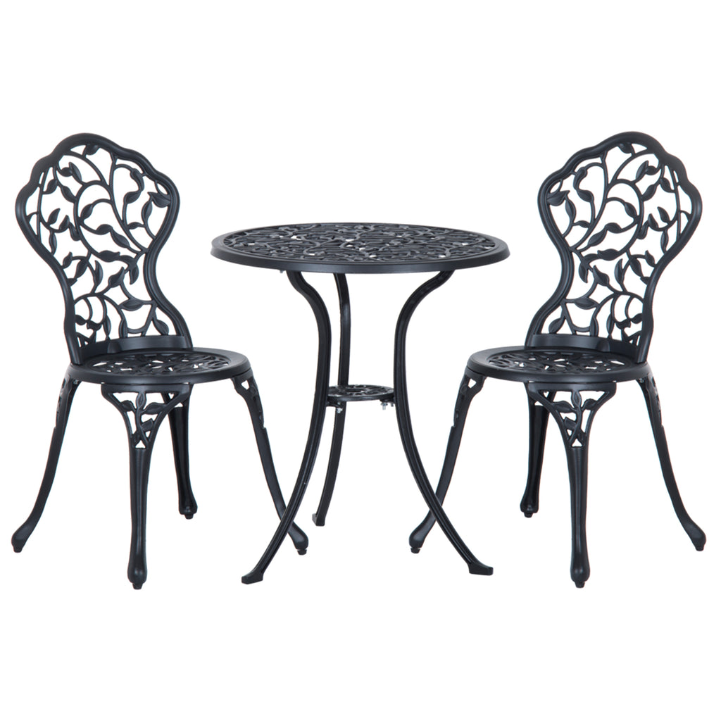 Ensemble de bistrot 3 pièces avec 2 chaises et 1 table ronde style antique, pour jardin, terrasse, balcon, noir-0