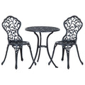 Ensemble de bistrot 3 pièces avec 2 chaises et 1 table ronde style antique, pour jardin, terrasse, balcon, noir-0
