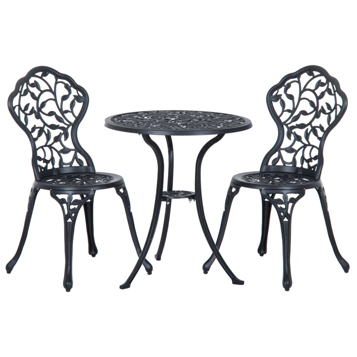 Ensemble de bistrot 3 pièces avec 2 chaises et 1 table ronde style antique, pour jardin, terrasse, balcon, noir-0