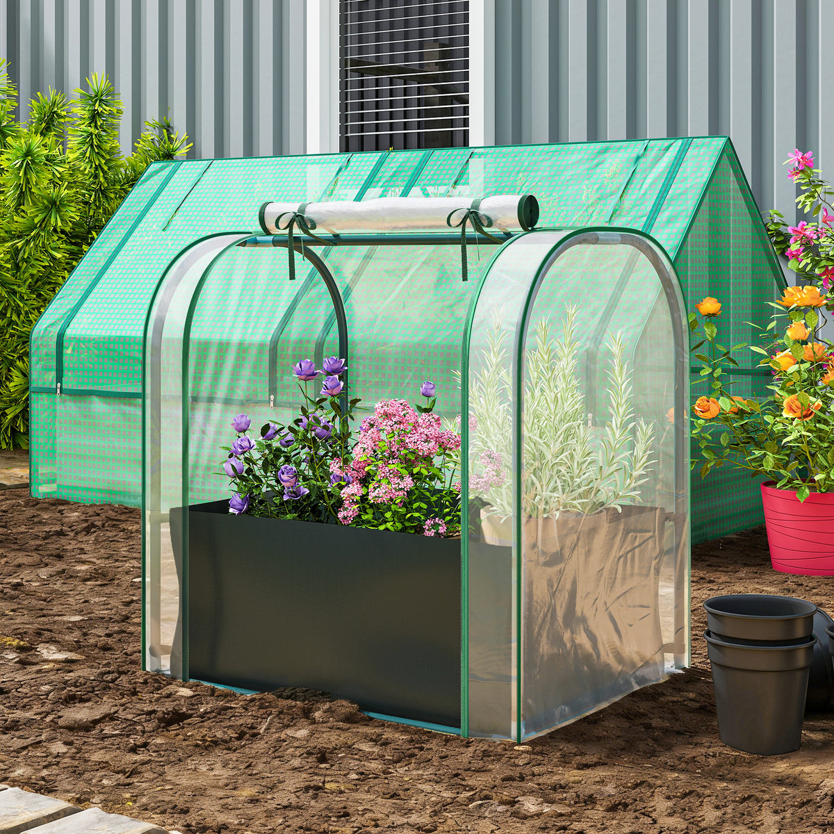 Mini Serre avec Sac de Plantation, Serre Portable avec porte enroulable, 68 x 50 x 70 cm, Vert Foncé-8
