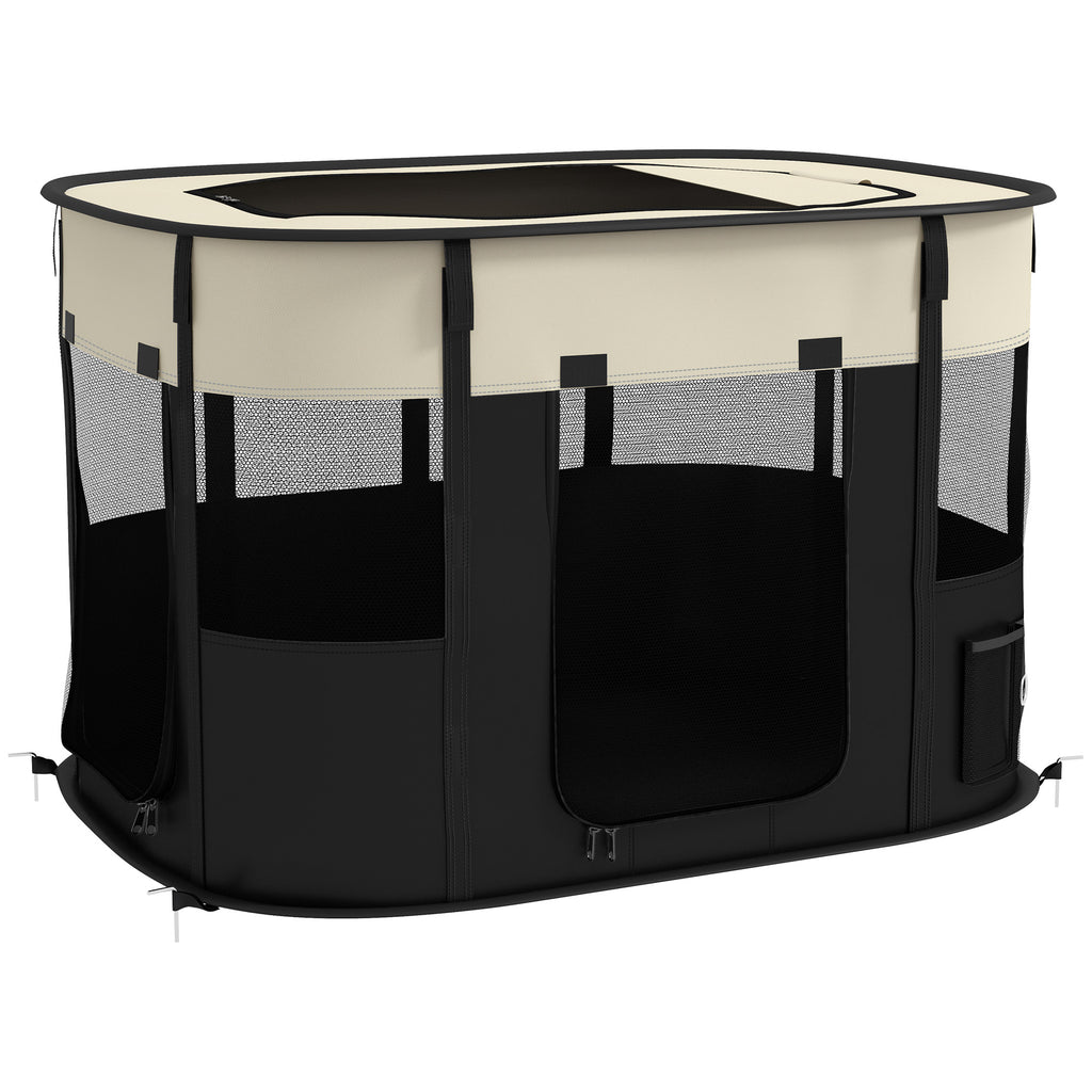 Parc enclos pliable pour chien chat petits animaux en tissu Oxford avec rangement 94 x 74 x 60 cm blanc crème et noir-0