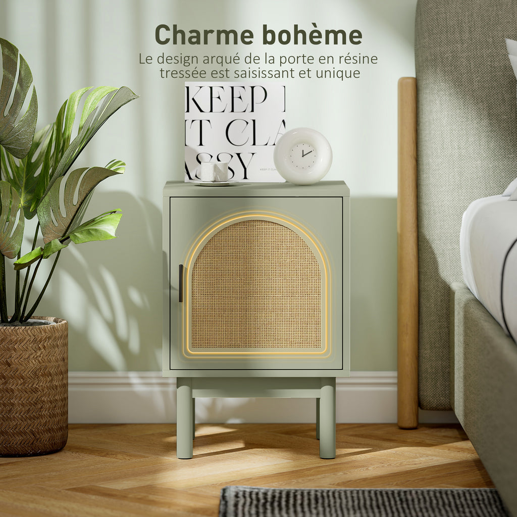 Lot de 2 tables de chevet, table de nuit avec porte en résine tressée, étagère réglable 40 x 35 x 58 cm, vert clair-4
