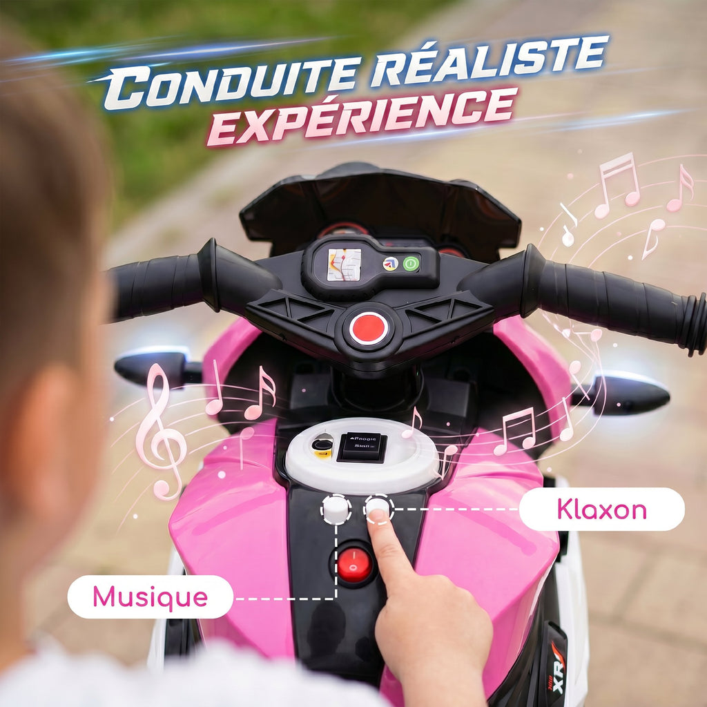 Moto électrique enfants 3 roues 6 V, voiture électrique enfants 3 à 5 ans, effets lumineux et sonores, 86x42x52cm, rose-3