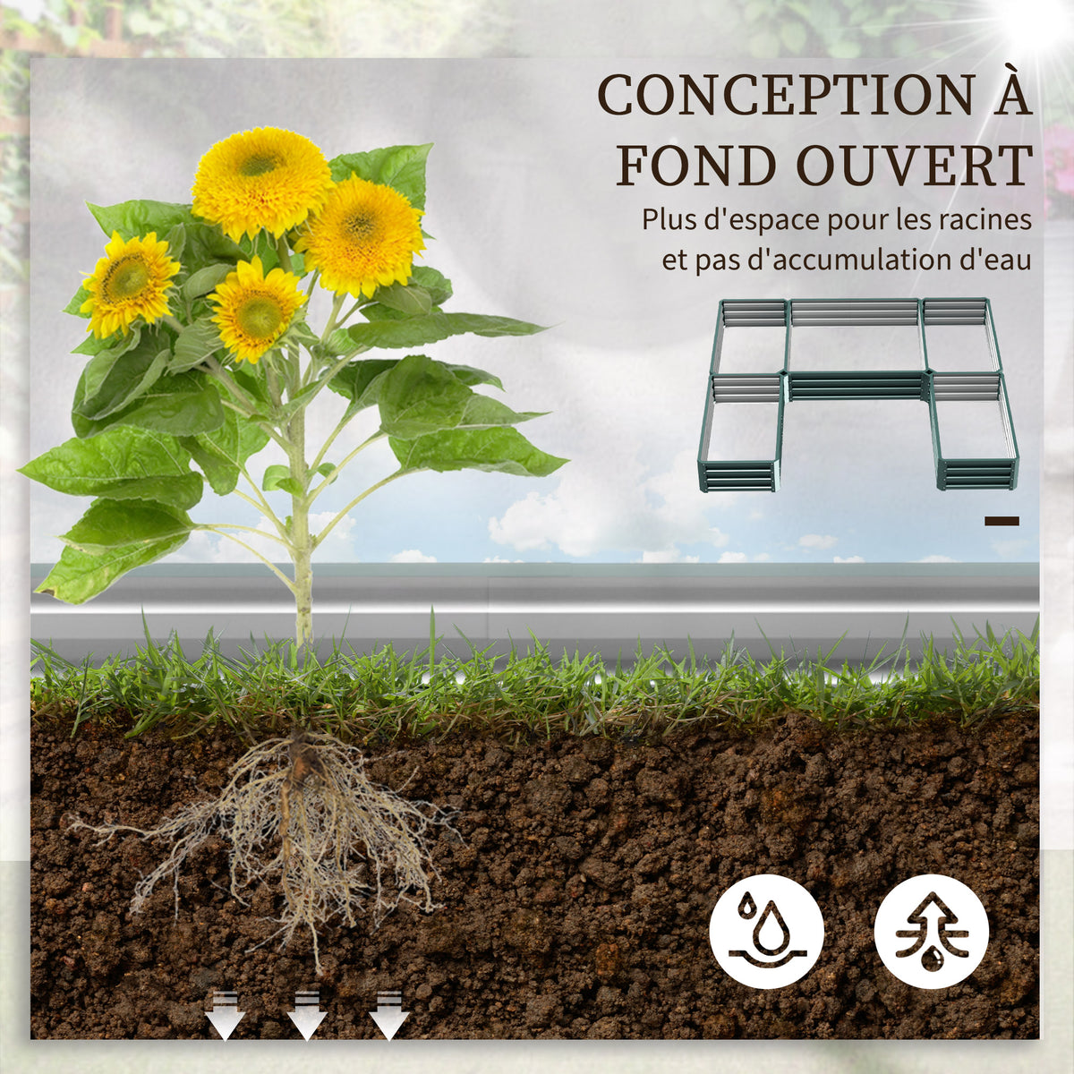 Jardinière carré potager de jardin en acier modulable ensemble de 5 jardinières pour légumes, plantes, fleurs, vert-4