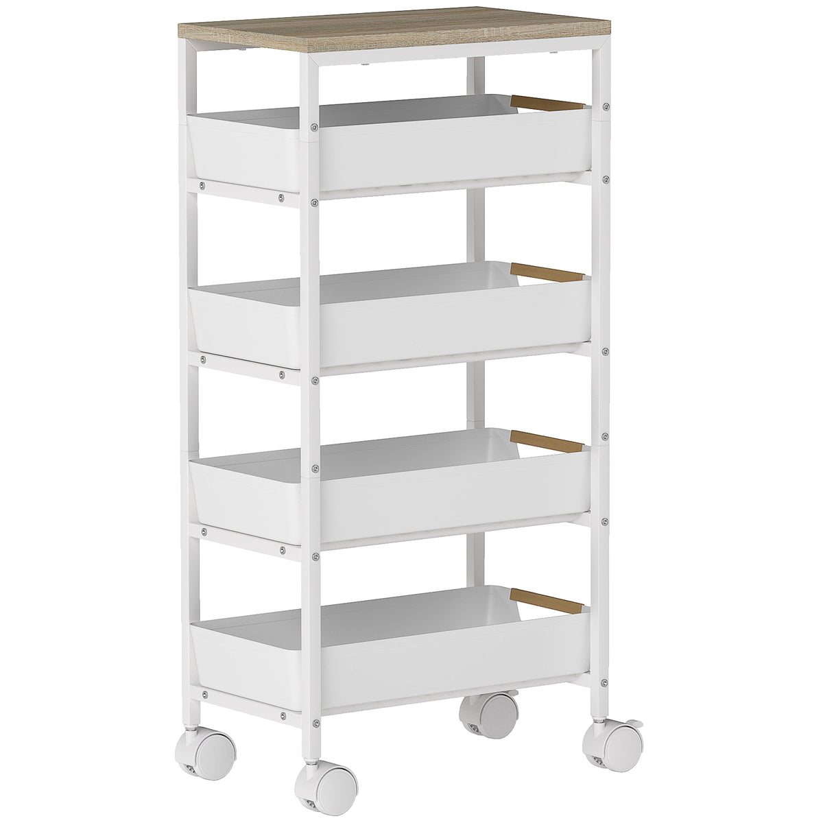 Desserte cuisine, chariot de rangement à roulettes 5 niveaux avec 4 tiroirs coulissants, étagère de rangement, blanc-0