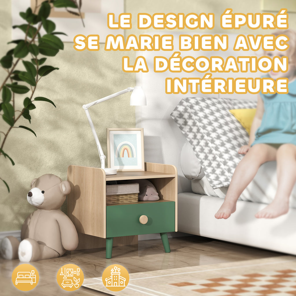 Lot de 2 tables de chevet enfant, tables de nuit enfant avec tiroir et niche, pour chambre d'enfant, 40x32,5x40cm, vert-4