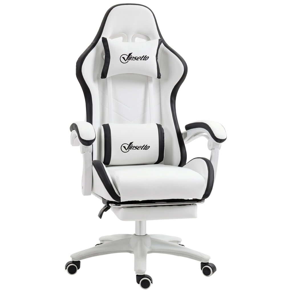 Siège gaming fauteuil gaming dossier inclinable 135° avec appui-tête repose-pieds 65l x 65P x 121-129H cm blanc et noir-0