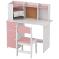 Bureau Enfant avec Chaise, Table d'Étude, Support de Tablette Réglable, Porte-Stylos, Panneau en Liège, 5-12 ans, Rose-0