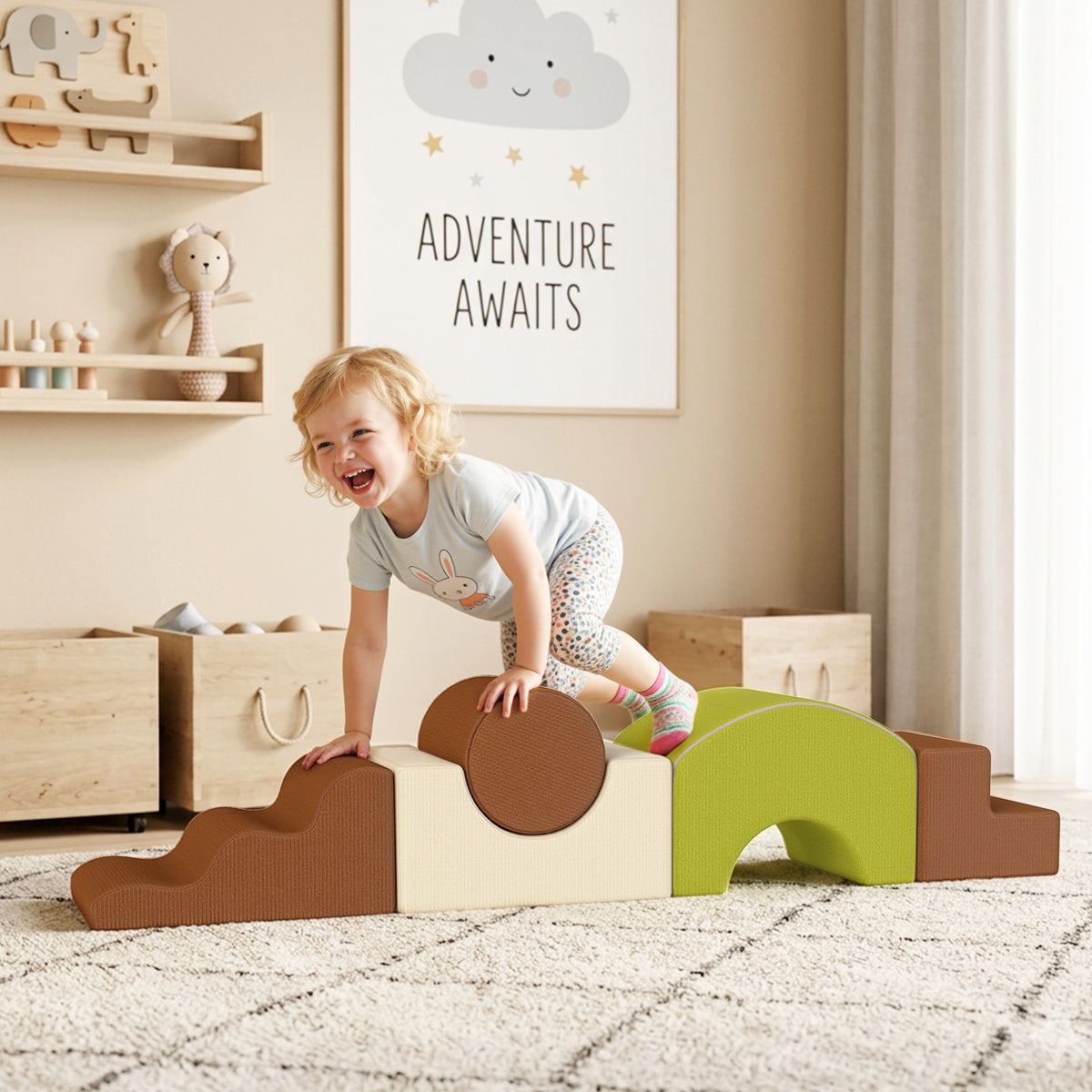 Parcours motricité bébé 5PCS, module en mousse souple avec housse en velours côtelé, multicolore-1