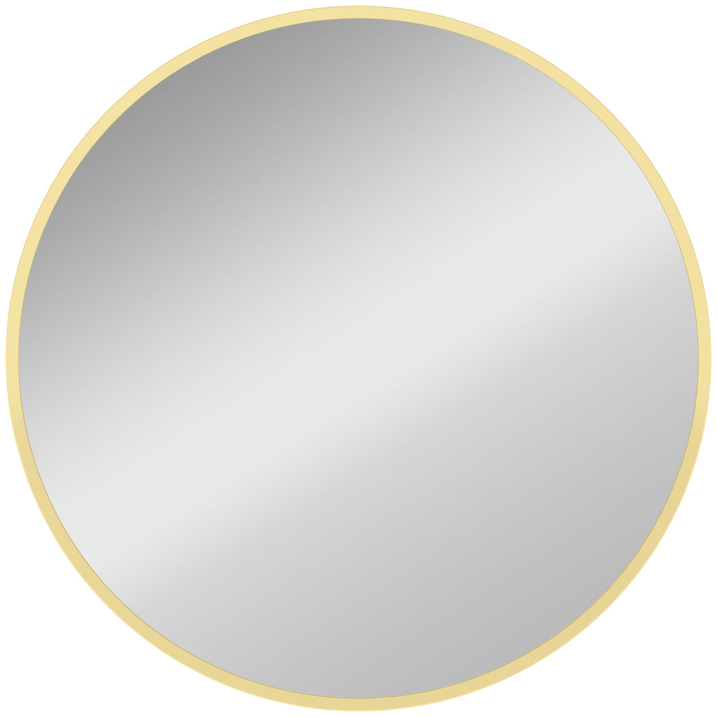 Miroir mural rond Ø 61 cm, cadre en alliage d'aluminium, pour salle de bain, chambre, salon, couloir, doré-0