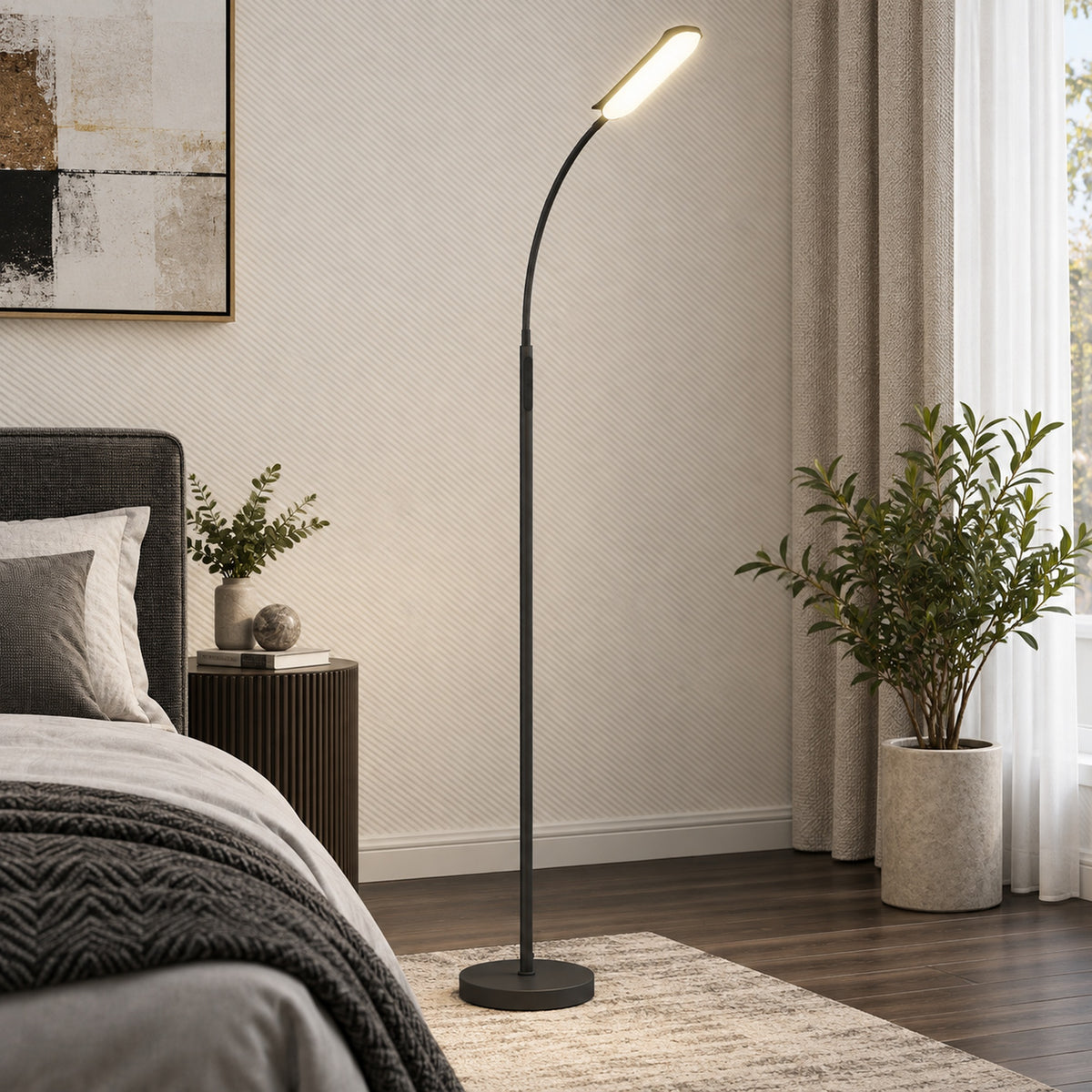 Lampadaire sur pied de salon avec télécommande, contrôle tactile, température couleur et luminosité réglables, noir-8