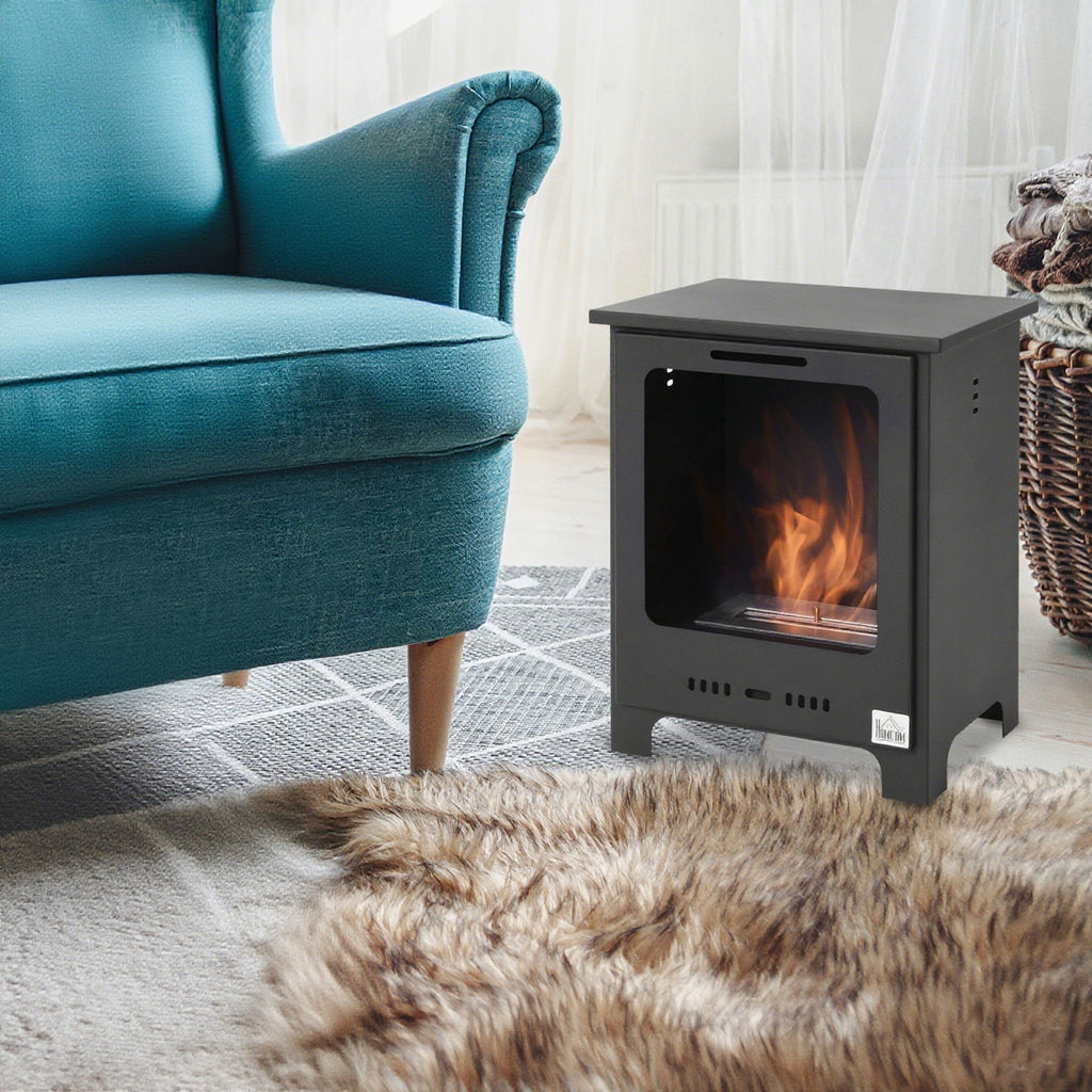 Cheminée bioéthanol sur Pieds brûleur 0,9 L, 3h de durée de combustion Style néo-rétro poêle dim. 40L x 30l x 50H cm Couverture 20-25 m² Noir-6