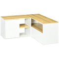 Meuble TV d'angle banc télévision jusqu'à 40 pouces avec rangements aspect bois clair et blanc-0